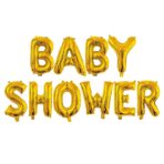 Set Baloane din Folie Metalizata, Embo, Model Baby Shower, Litere de 40 cm, Baloane Party, Ambalaj Individual, Pai, Ata si Adeziv Incluse, Umflare cu Aer sau Heliu, Auriu