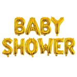 Set Baloane din Folie Metalizata, Embo, Model Baby Shower, Litere de 40 cm, Baloane Party, Ambalaj Individual, Pai, Ata si Adeziv Incluse, Umflare cu Aer sau Heliu, Auriu