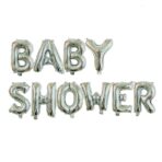 Set Baloane din Folie Metalizata, Embo, Model Baby Shower, Litere de 40 cm, Baloane Party, Ambalaj Individual, Pai, Ata si Adeziv Incluse, Umflare cu Aer sau Heliu, Argintiu