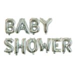 Set Baloane din Folie Metalizata, Embo, Model Baby Shower, Litere de 40 cm, Baloane Party, Ambalaj Individual, Pai, Ata si Adeziv Incluse, Umflare cu Aer sau Heliu, Argintiu