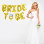 Set Baloane din Folie Metalizata, Embo, Model Bride to Be cu Inel de Logodna, Litere de 40 cm, Baloane Party, Ambalaj Individual, Pai Inclus, Umflare cu Aer sau Heliu, Auriu - imagine 5