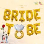 Set Baloane din Folie Metalizata, Embo, Model Bride to Be cu Inel de Logodna, Litere de 40 cm, Baloane Party, Ambalaj Individual, Pai Inclus, Umflare cu Aer sau Heliu, Auriu - imagine 7