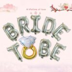 Set Baloane din Folie Metalizata, Embo, Model Bride to Be cu Inel de Logodna, Litere de 40 cm, Baloane Party, Ambalaj Individual, Pai Inclus, Umflare cu Aer sau Heliu, Argintiu - imagine 2