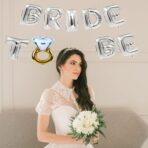 Set Baloane din Folie Metalizata, Embo, Model Bride to Be cu Inel de Logodna, Litere de 40 cm, Baloane Party, Ambalaj Individual, Pai Inclus, Umflare cu Aer sau Heliu, Argintiu - imagine 5