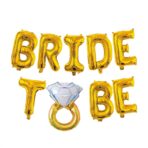 Set Baloane din Folie Metalizata, Embo, Model Bride to Be cu Inel de Logodna, Litere de 40 cm, Baloane Party, Ambalaj Individual, Pai Inclus, Umflare cu Aer sau Heliu, Auriu