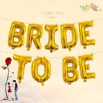 Set Baloane din Folie Metalizata, Embo, Model Bride to Be, Litere de 40 cm, Baloane Party, Ambalaj Individual, Pai Inclus, Umflare cu Aer sau Heliu, Auriu - imagine 8