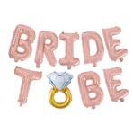 Set Baloane din Folie Metalizată, Embo, Model Bride To Be, Litere de 40 cm, Baloane Party, Ambalaj Individual, Pai Inclus, Umflare cu Aer sau Heliu, Roz