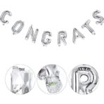 Set Baloane din Folie Metalizată, Embo, Model Congrats, Litere de 40 cm, Baloane Absolvire, Ambalaj Individual, Pai inclus, Umflare cu Aer sau Heliu, Argintiu - imagine 3