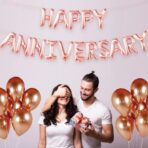Set Baloane din Folie Metalizata, Embo, Model Happy Anniversary, Litere de 40 cm, Baloane Party, Ambalaj Individual, Pai Inclus, Umflare cu Aer sau Heliu, Roz - imagine 2