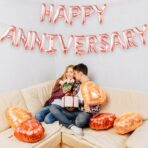Set Baloane din Folie Metalizata, Embo, Model Happy Anniversary, Litere de 40 cm, Baloane Party, Ambalaj Individual, Pai Inclus, Umflare cu Aer sau Heliu, Roz - imagine 5