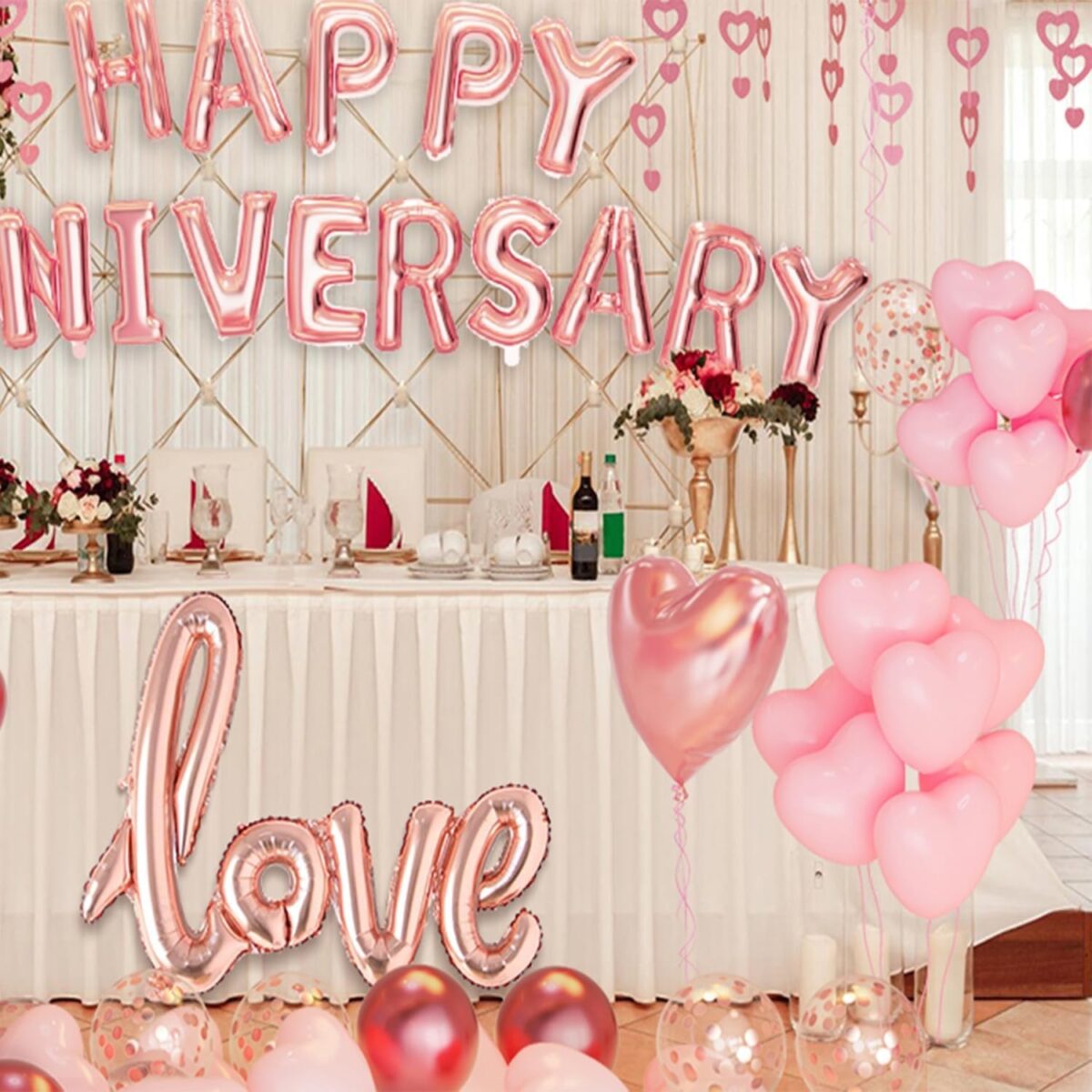 Set Baloane din Folie Metalizata, Embo, Model Happy Anniversary, Litere de 40 cm, Baloane Party, Ambalaj Individual, Pai Inclus, Umflare cu Aer sau Heliu, Roz - imagine 8
