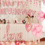 Set Baloane din Folie Metalizata, Embo, Model Happy Anniversary, Litere de 40 cm, Baloane Party, Ambalaj Individual, Pai Inclus, Umflare cu Aer sau Heliu, Roz - imagine 8