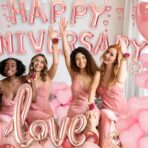 Set Baloane din Folie Metalizata, Embo, Model Happy Anniversary, Litere de 40 cm, Baloane Party, Ambalaj Individual, Pai Inclus, Umflare cu Aer sau Heliu, Roz - imagine 9