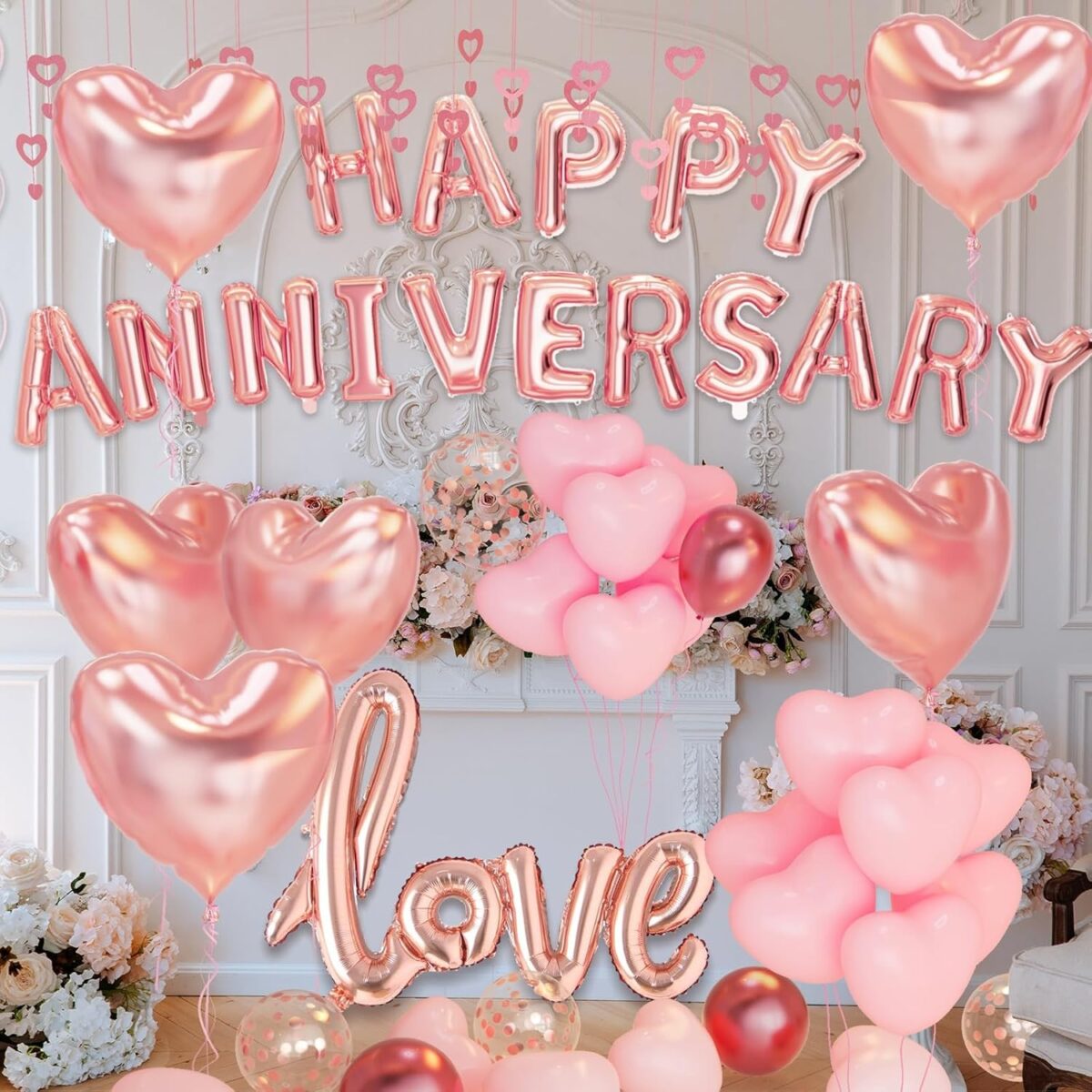 Set Baloane din Folie Metalizata, Embo, Model Happy Anniversary, Litere de 40 cm, Baloane Party, Ambalaj Individual, Pai Inclus, Umflare cu Aer sau Heliu, Roz - imagine 10