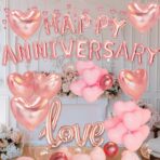 Set Baloane din Folie Metalizata, Embo, Model Happy Anniversary, Litere de 40 cm, Baloane Party, Ambalaj Individual, Pai Inclus, Umflare cu Aer sau Heliu, Roz - imagine 10