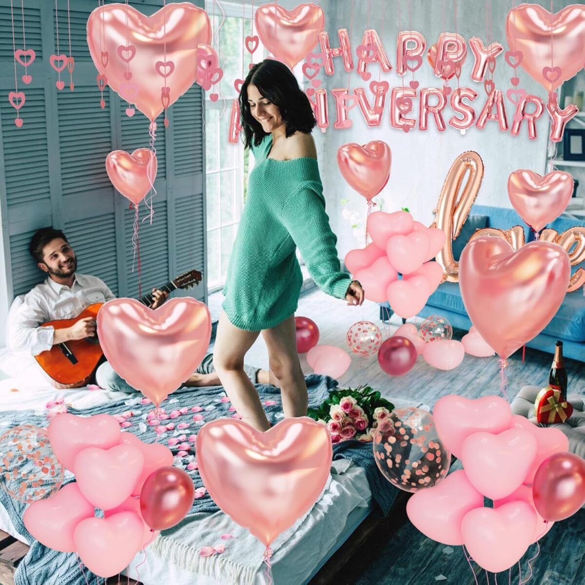 Set Baloane din Folie Metalizata, Embo, Model Happy Anniversary, Litere de 40 cm, Baloane Party, Ambalaj Individual, Pai Inclus, Umflare cu Aer sau Heliu, Roz - imagine 11