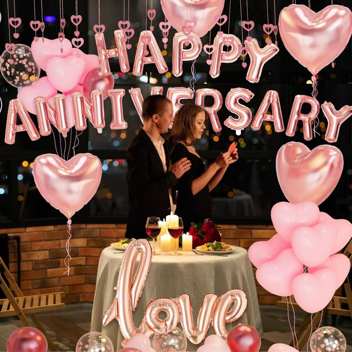 Set Baloane din Folie Metalizata, Embo, Model Happy Anniversary, Litere de 40 cm, Baloane Party, Ambalaj Individual, Pai Inclus, Umflare cu Aer sau Heliu, Roz - imagine 12