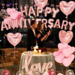 Set Baloane din Folie Metalizata, Embo, Model Happy Anniversary, Litere de 40 cm, Baloane Party, Ambalaj Individual, Pai Inclus, Umflare cu Aer sau Heliu, Roz - imagine 12