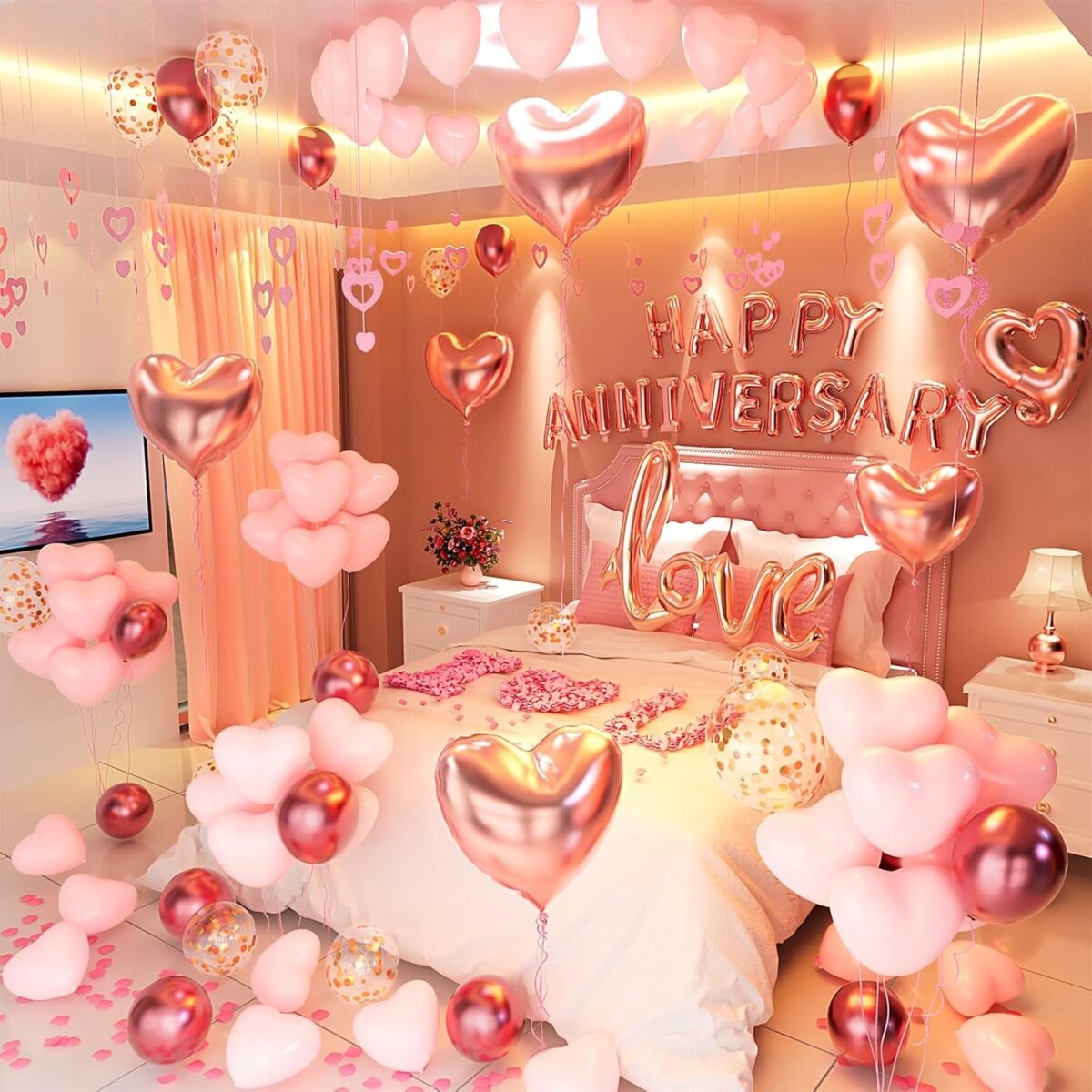 Set Baloane din Folie Metalizata, Embo, Model Happy Anniversary, Litere de 40 cm, Baloane Party, Ambalaj Individual, Pai Inclus, Umflare cu Aer sau Heliu, Roz - imagine 13