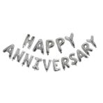 Set Baloane din Folie Metalizată, Embo, Model Happy Anniversary, Litere de 40 cm, Baloane Party, Ambalaj Individual, Pai inclus, Umflare cu Aer sau Heliu, Argintiu - imagine 2