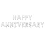 Set Baloane din Folie Metalizată, Embo, Model Happy Anniversary, Litere de 40 cm, Baloane Party, Ambalaj Individual, Pai inclus, Umflare cu Aer sau Heliu, Argintiu