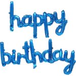 Set Baloane din Folie Metalizata, Embo, Model Happy Birthday, 45x85 cm, 45x124cm, Baloane Party, Ambalaj Individual, Pai Inclus, Umflare cu Aer sau Heliu, Albastru