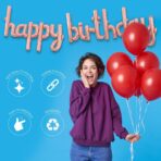 Set Baloane din Folie Metalizata, Embo, Model Happy Birthday, 45x85 cm, 45x124cm, Baloane Party, Ambalaj Individual, Pai Inclus, Umflare cu Aer sau Heliu, Roz Pal - imagine 2