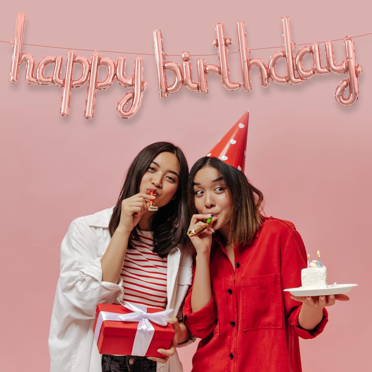 Set Baloane din Folie Metalizata, Embo, Model Happy Birthday, 45x85 cm, 45x124cm, Baloane Party, Ambalaj Individual, Pai Inclus, Umflare cu Aer sau Heliu, Roz Pal - imagine 3