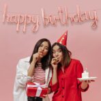 Set Baloane din Folie Metalizata, Embo, Model Happy Birthday, 45x85 cm, 45x124cm, Baloane Party, Ambalaj Individual, Pai Inclus, Umflare cu Aer sau Heliu, Roz Pal - imagine 3