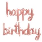 Set Baloane din Folie Metalizata, Embo, Model Happy Birthday, 45x85 cm, 45x124cm, Baloane Party, Ambalaj Individual, Pai Inclus, Umflare cu Aer sau Heliu, Roz Pal