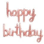 Set Baloane din Folie Metalizata, Embo, Model Happy Birthday, 45x85 cm, 45x124cm, Baloane Party, Ambalaj Individual, Pai Inclus, Umflare cu Aer sau Heliu, Roz Pal
