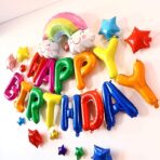 Set Baloane din Folie Metalizata, Embo, Model Happy Birthday, Litere de 40 cm, Baloane Party, Ambalaj Individual, Pai, Ata si Adeziv Incluse, Umflare cu Aer sau Heliu, Multicolor - imagine 4