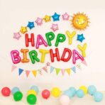 Set Baloane din Folie Metalizata, Embo, Model Happy Birthday, Litere de 40 cm, Baloane Party, Ambalaj Individual, Pai, Ata si Adeziv Incluse, Umflare cu Aer sau Heliu, Multicolor - imagine 5