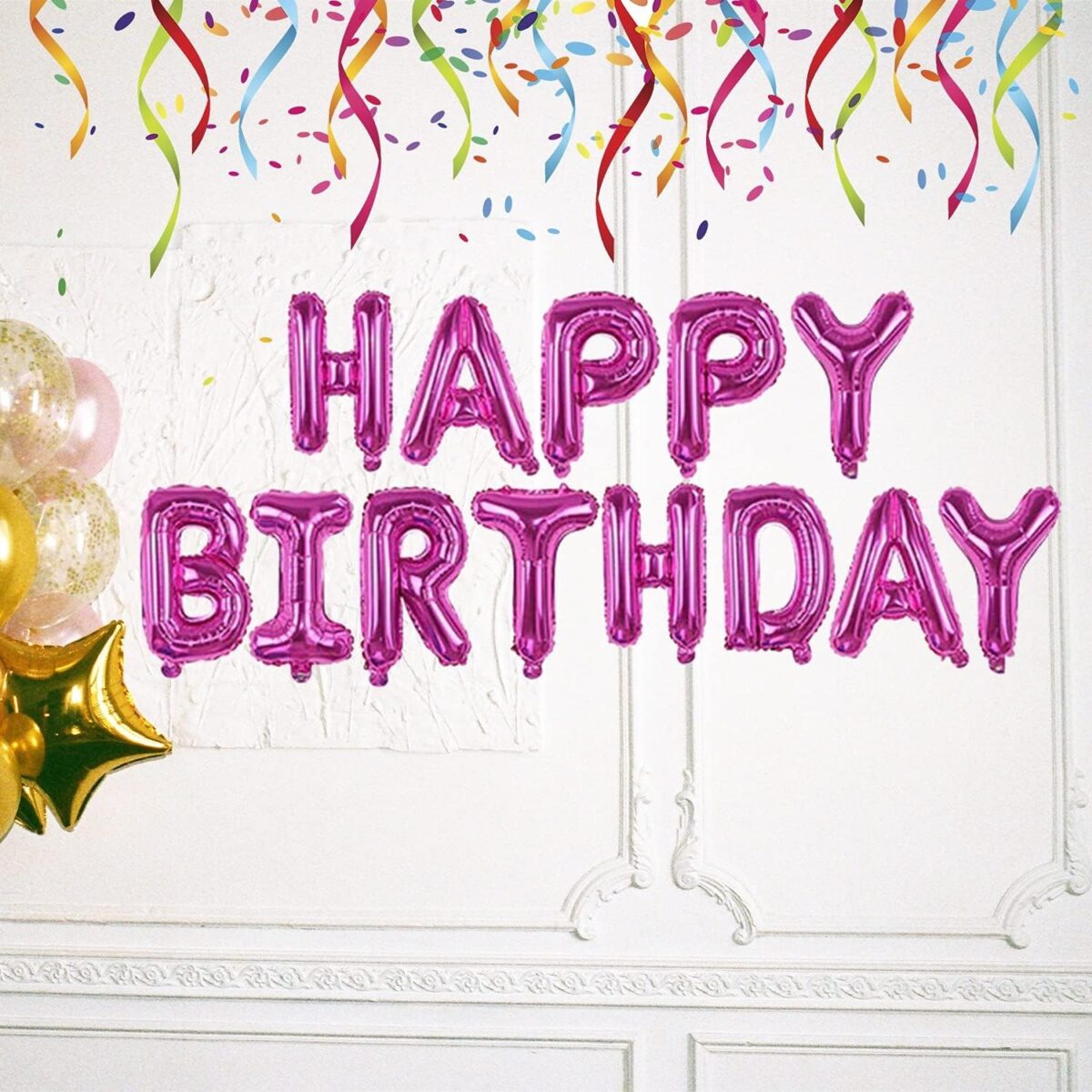 Set Baloane din Folie Metalizata, Embo, Model Happy Birthday, Litere de 40 cm, Baloane Party, Ambalaj Individual, Pai, Ata si Adeziv Incluse, Umflare cu Aer sau Heliu, Mov - imagine 4