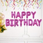 Set Baloane din Folie Metalizata, Embo, Model Happy Birthday, Litere de 40 cm, Baloane Party, Ambalaj Individual, Pai, Ata si Adeziv Incluse, Umflare cu Aer sau Heliu, Mov - imagine 4