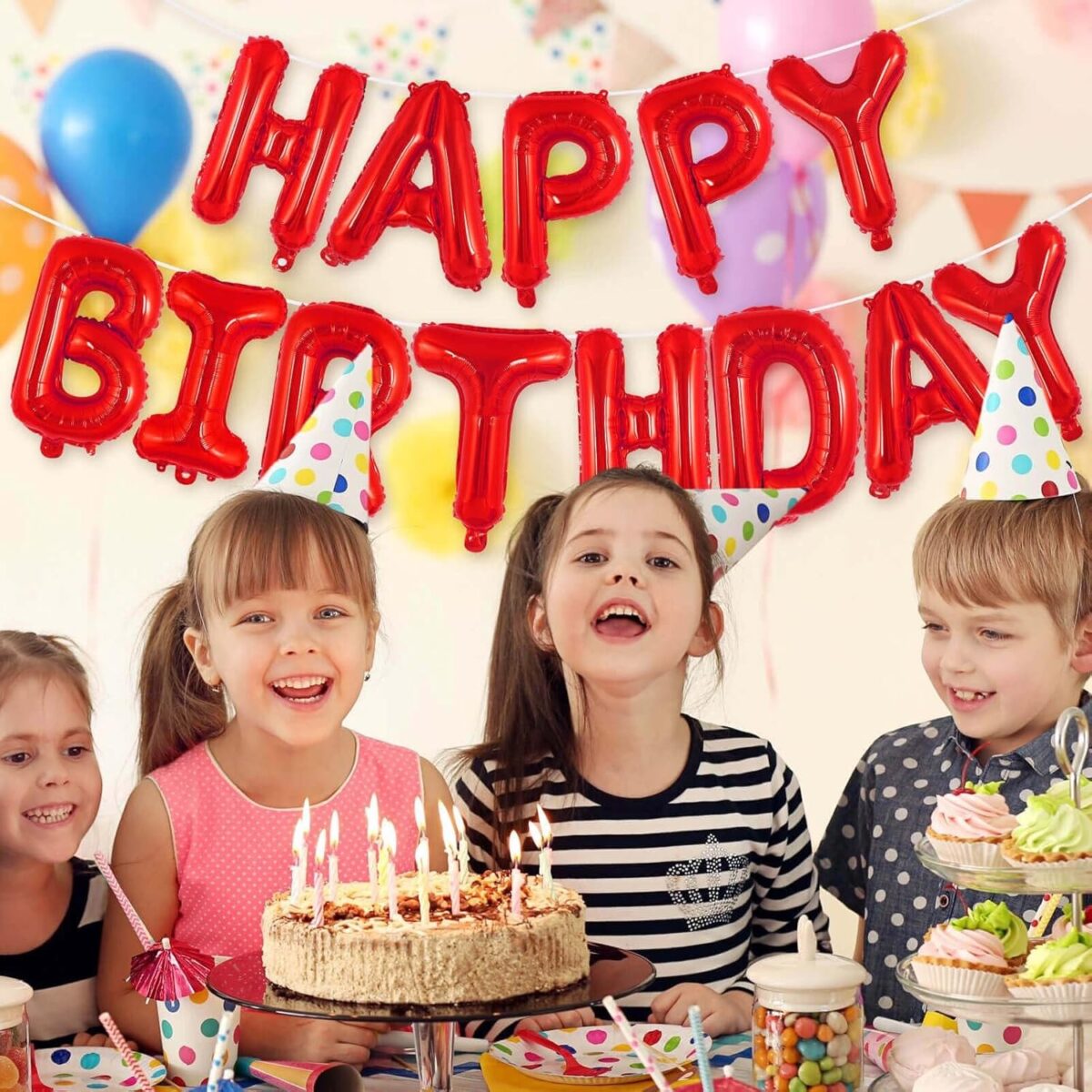 Set Baloane din Folie Metalizata, Embo, Model Happy Birthday, Litere de 40 cm, Baloane Party, Ambalaj Individual, Pai, Ata si Adeziv Incluse, Umflare cu Aer sau Heliu, Rosu - imagine 2