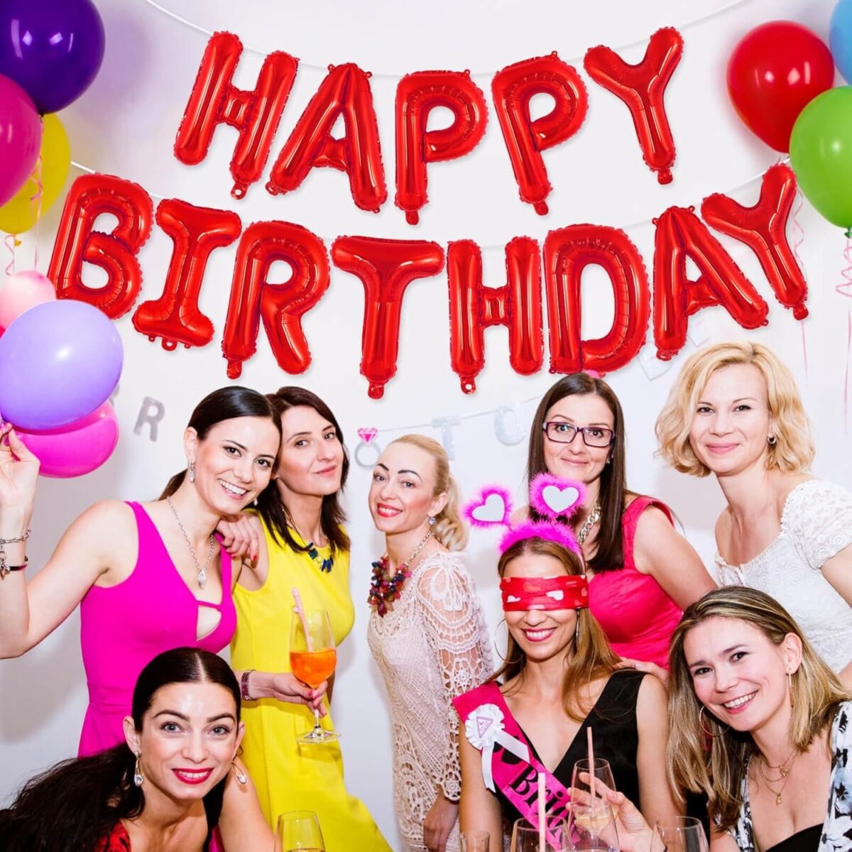 Set Baloane din Folie Metalizata, Embo, Model Happy Birthday, Litere de 40 cm, Baloane Party, Ambalaj Individual, Pai, Ata si Adeziv Incluse, Umflare cu Aer sau Heliu, Rosu - imagine 4