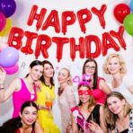 Set Baloane din Folie Metalizata, Embo, Model Happy Birthday, Litere de 40 cm, Baloane Party, Ambalaj Individual, Pai, Ata si Adeziv Incluse, Umflare cu Aer sau Heliu, Rosu - imagine 4