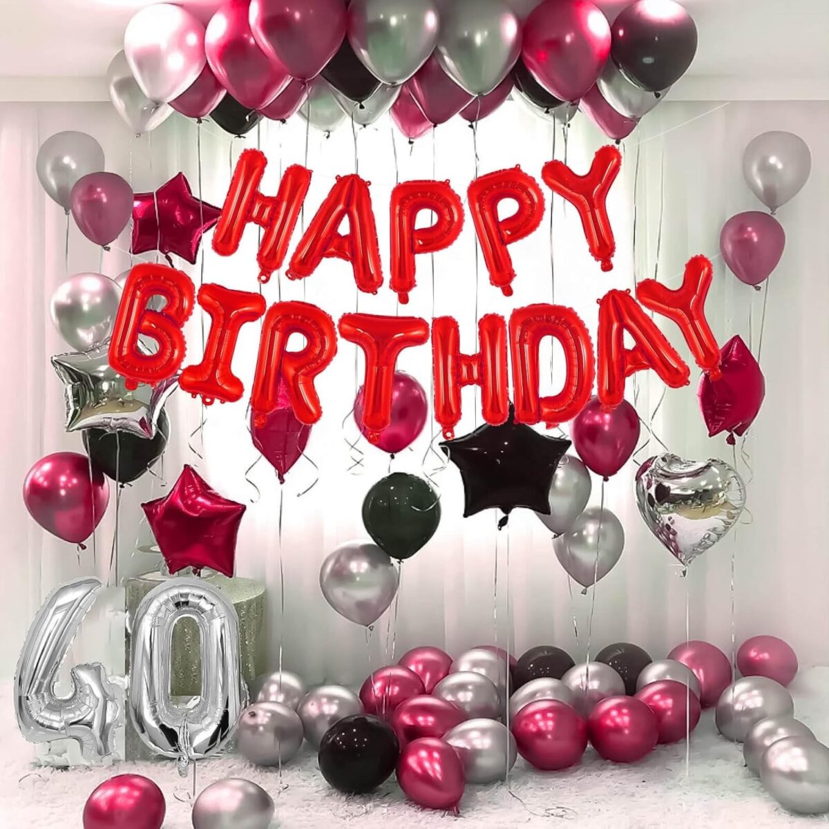 Set Baloane din Folie Metalizata, Embo, Model Happy Birthday, Litere de 40 cm, Baloane Party, Ambalaj Individual, Pai, Ata si Adeziv Incluse, Umflare cu Aer sau Heliu, Rosu - imagine 5