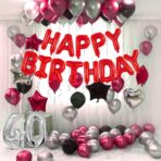 Set Baloane din Folie Metalizata, Embo, Model Happy Birthday, Litere de 40 cm, Baloane Party, Ambalaj Individual, Pai, Ata si Adeziv Incluse, Umflare cu Aer sau Heliu, Rosu - imagine 5