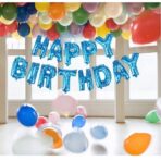 Set Baloane din Folie Metalizata, Embo, Model Happy Birthday, Litere de 40 cm, Baloane Party, Ambalaj Individual, Pai, Ata si Adeziv Incluse, Umflare cu Aer sau Heliu, Albastru - imagine 4