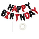 Set Baloane din Folie Metalizata, Embo, Model Happy Birthday, Litere de 40 cm, Baloane Party, Ambalaj Individual, Pai, Ata si Adeziv Incluse, Umflare cu Aer sau Heliu, Rosu-Negru - imagine 2