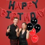Set Baloane din Folie Metalizata, Embo, Model Happy Birthday, Litere de 40 cm, Baloane Party, Ambalaj Individual, Pai, Ata si Adeziv Incluse, Umflare cu Aer sau Heliu, Rosu-Negru - imagine 3