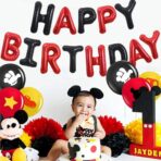 Set Baloane din Folie Metalizata, Embo, Model Happy Birthday, Litere de 40 cm, Baloane Party, Ambalaj Individual, Pai, Ata si Adeziv Incluse, Umflare cu Aer sau Heliu, Rosu-Negru - imagine 4