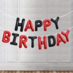 Set Baloane din Folie Metalizata, Embo, Model Happy Birthday, Litere de 40 cm, Baloane Party, Ambalaj Individual, Pai, Ata si Adeziv Incluse, Umflare cu Aer sau Heliu, Rosu-Negru - imagine 5