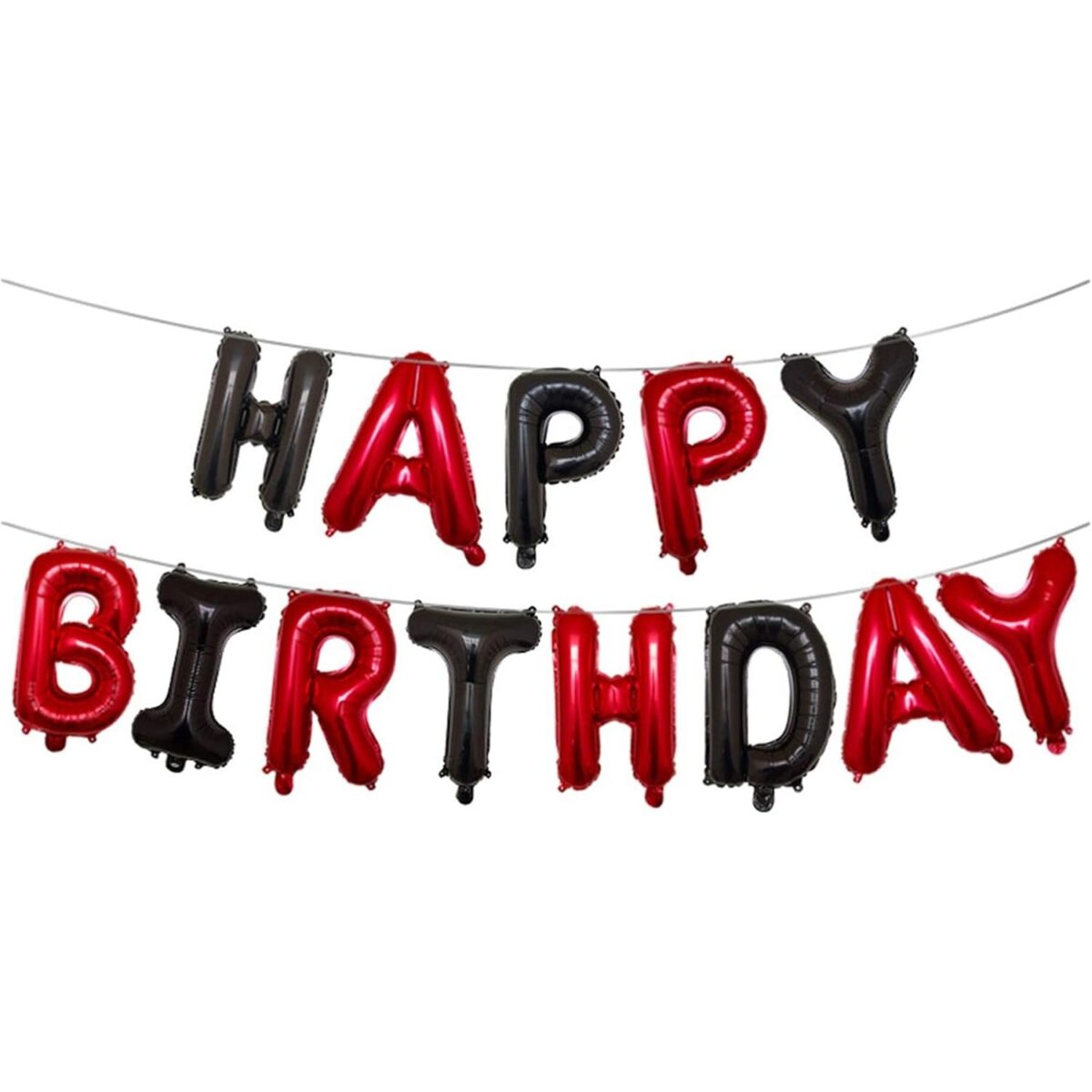 Set Baloane din Folie Metalizata, Embo, Model Happy Birthday, Litere de 40 cm, Baloane Party, Ambalaj Individual, Pai, Ata si Adeziv Incluse, Umflare cu Aer sau Heliu, Rosu-Negru - imagine 6
