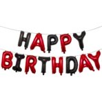 Set Baloane din Folie Metalizata, Embo, Model Happy Birthday, Litere de 40 cm, Baloane Party, Ambalaj Individual, Pai, Ata si Adeziv Incluse, Umflare cu Aer sau Heliu, Rosu-Negru - imagine 6