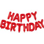 Set Baloane din Folie Metalizata, Embo, Model Happy Birthday, Litere de 40 cm, Baloane Party, Ambalaj Individual, Pai, Ata si Adeziv Incluse, Umflare cu Aer sau Heliu, Rosu