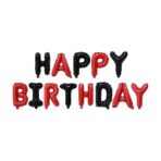 Set Baloane din Folie Metalizata, Embo, Model Happy Birthday, Litere de 40 cm, Baloane Party, Ambalaj Individual, Pai, Ata si Adeziv Incluse, Umflare cu Aer sau Heliu, Rosu-Negru
