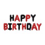 Set Baloane din Folie Metalizata, Embo, Model Happy Birthday, Litere de 40 cm, Baloane Party, Ambalaj Individual, Pai, Ata si Adeziv Incluse, Umflare cu Aer sau Heliu, Rosu-Negru